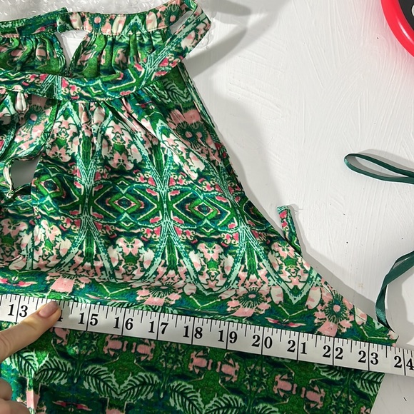 BCBGMAXAZRIA Keelie Floral Print Midi Dress Sleeveless Halter High Low Hem Sz. L - Picture 14 of 16